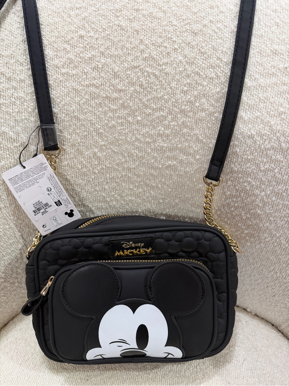 Primark Black Quilted Mickey Crossbody Bag with Gold Hardware